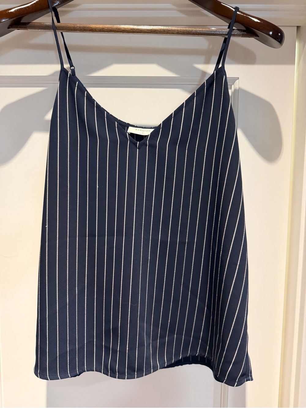 Babaton Navy and White Pinstripe V-Neck Cami